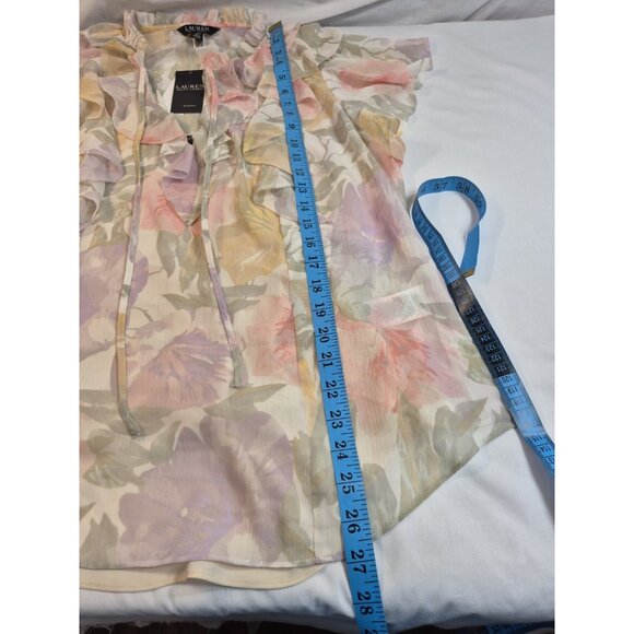 Lauren Ralph Lauren Women's Blouse Size 1X Crinkle Short Sleeve White Multi 24 - Picture 4 of 12